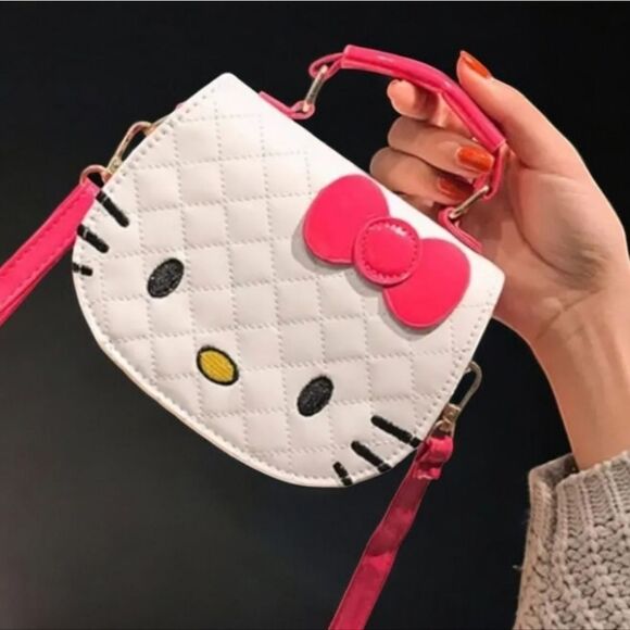 Hello Kitty White Patent Argyle Crossbody Purse Embroidered Sanrio Shoulder Bag - Picture 3 of 7